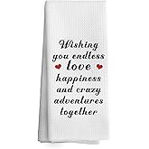 TAEDIN Engagement Kitchen Towels Decor, Anniversary Marriage Dish Towel 16x24 Inches, Gifts for Couples Wife Husband Bride Newlyweds Decorative Absorbent Dishcloths Hand Tea Towels for Wedding Decor