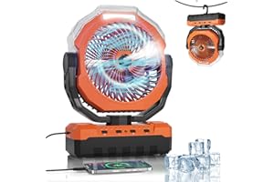 VEECAP Portable Misting Fan 460ml WaterTank,24000mAh Rechargeable Battery Powered Camping Fan with 2 Meters Spray,Light & Remote,Jobsite Beach Summer Essentials,Mist Fans for Indoor,Outdoor, Patios, Travel