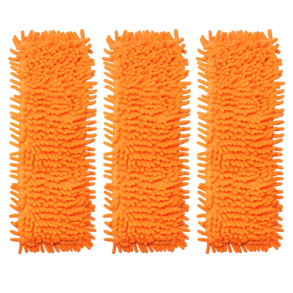 Accessotech Extendable Microfibre Floor Mop Cleaner Sweeper Wooden Laminate Tile Wet Dry (x3 Replacement Mop Heads Orange)