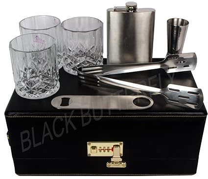 Black Butterfly Wooden Printed Mini Whiskey Bar Travel Accessories Car