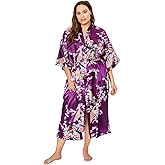 KIM+ONO Plus Size Luxury Kimono Robe for Women | Long Satin Floral Robe | Original Design | Removable Waist Tie Closure