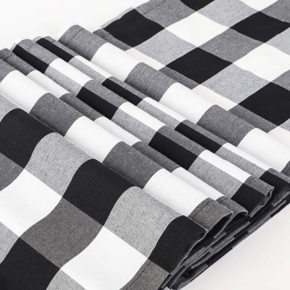 HAKACC Black and White Buffalo Plaid Table Runner Cotton Burlap Table Runner for Christmas Holiday Birthday Party Table Home Decoration