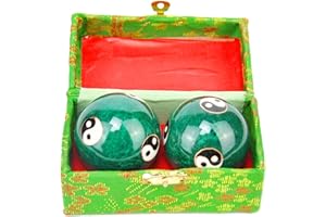 GENERIC 1.85'' Cloisonne Health Hand Balls Yin-Yang Chinese Meditation Baoding Feng Shui Healthy Exercise Stress Balls with Gift Box, Natural Enamel Cloisonne Craft (2PCS/Green)