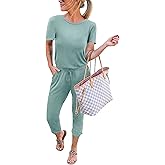 KIRUNDO Jumpsuits for Women Summer 2026 Casual Short Sleeve One Piece Outfits Drawstring Waist Long Pants Romper Jumpers