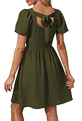 OFEEFAN Olive Green Plus Size Dress Short Sleeve