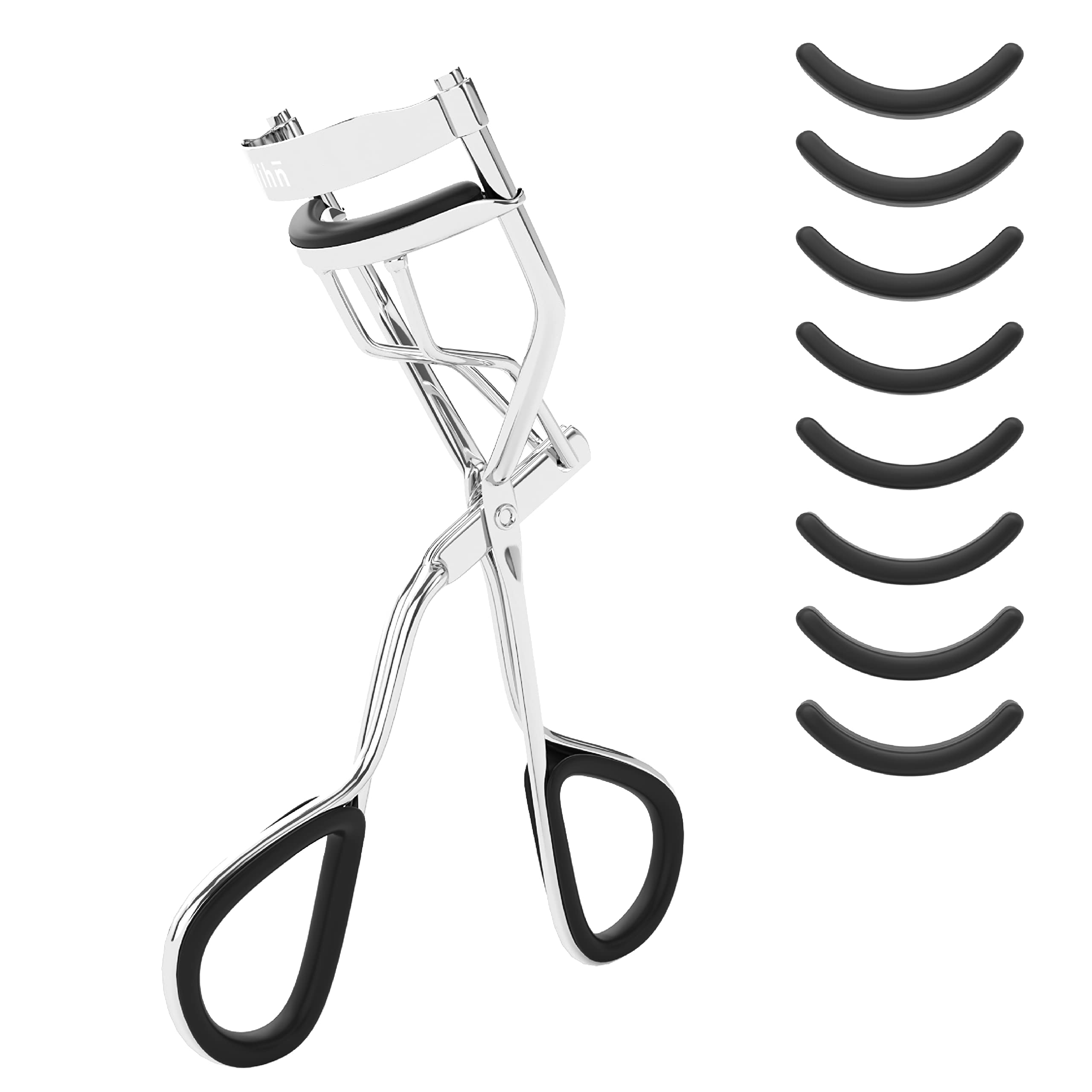 Klihn Eyelash Curler - Carbon Steel, Includes 8 Silicone Pads - Silver