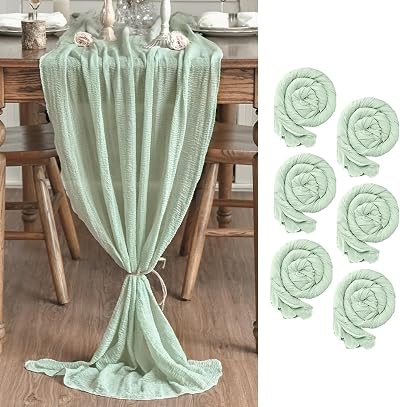 Artoid Mode Boho Sage Green Gauze 300 cm Table Runner 6 Packs Cheesecloth