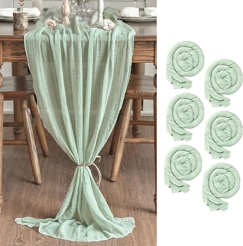 Artoid Mode Boho Sage Green Gauze 300 cm Table Runner 6 Packs Cheesecloth