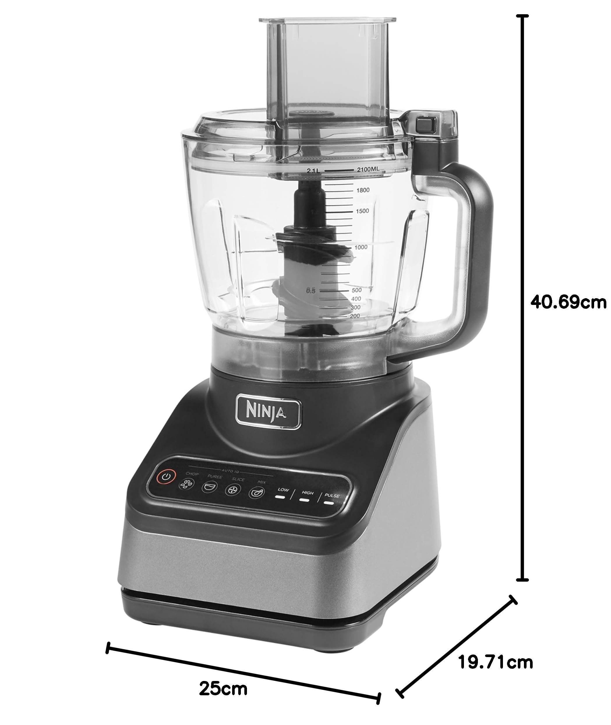 Ninja Food Processor with 4 Automatic Programs; Chop, Puree, Slice, Mix, and 3 Manual Speeds, 2.1L Bowl, Chopping, Slicing & Dough Blades, 850W, Dishwasher Safe Parts, Black BN650UK
