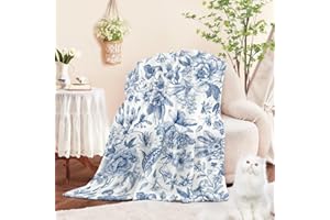 Jameswish Floral Throw Blanket for Girls Women Blue Soft Fuzzy Flannel Bed Blanket for Adults Plush Flowers Birds Christmas Birthday Gifts,50x60”