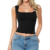 Popilush Tank Tops for Women Square Neck Shapewear Tummy Control Shirts Sleeveless Basic Double Lined Going Out Top
