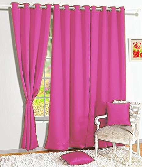 Buy Famekart Royal Crush Faux Silk Plain Light Pink Curtain Pack