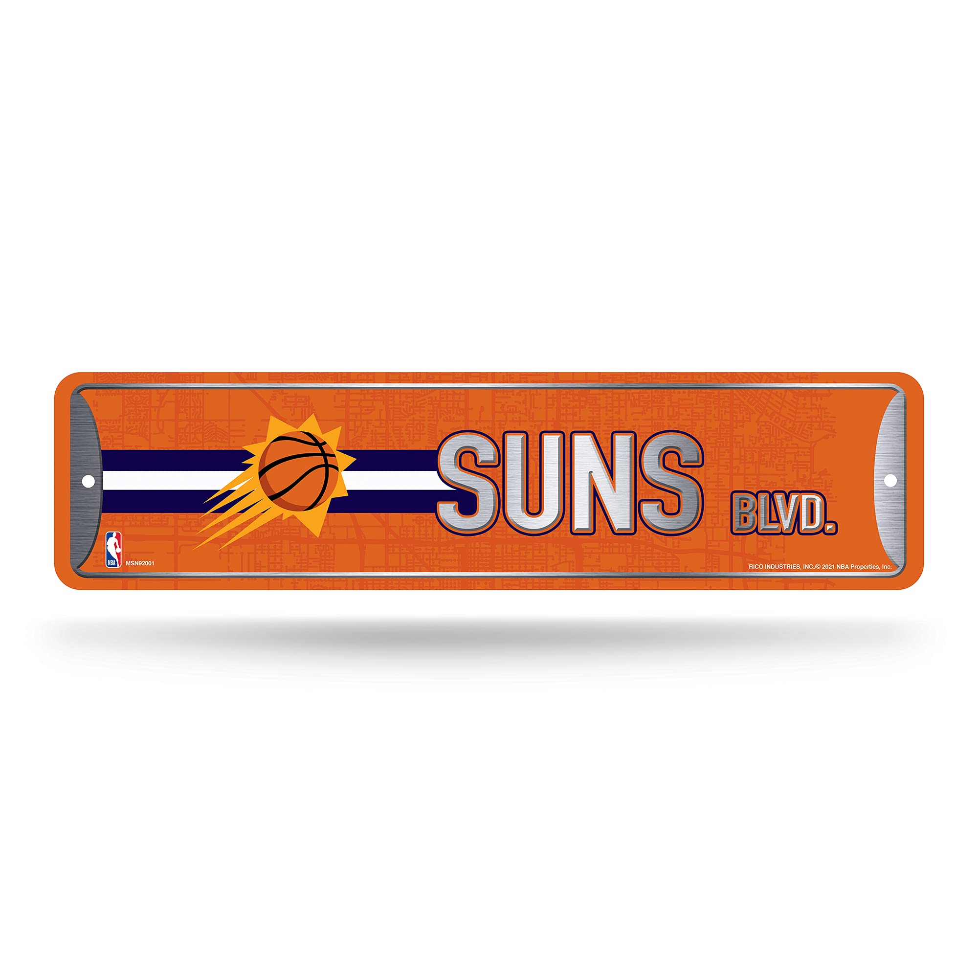 Photo 1 of Rico Industries NBA Phoenix Suns Home Décor Metal Street Sign (4" x 15") - Great for Home, Office, Bedroom, & Man Cave - Made,Silver