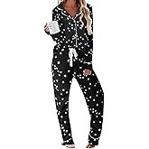 Ekouaer Women's Pajamas Long Sleeve Sleepwear Casual Button Down Loungewear Soft Pjs Set S-XXL