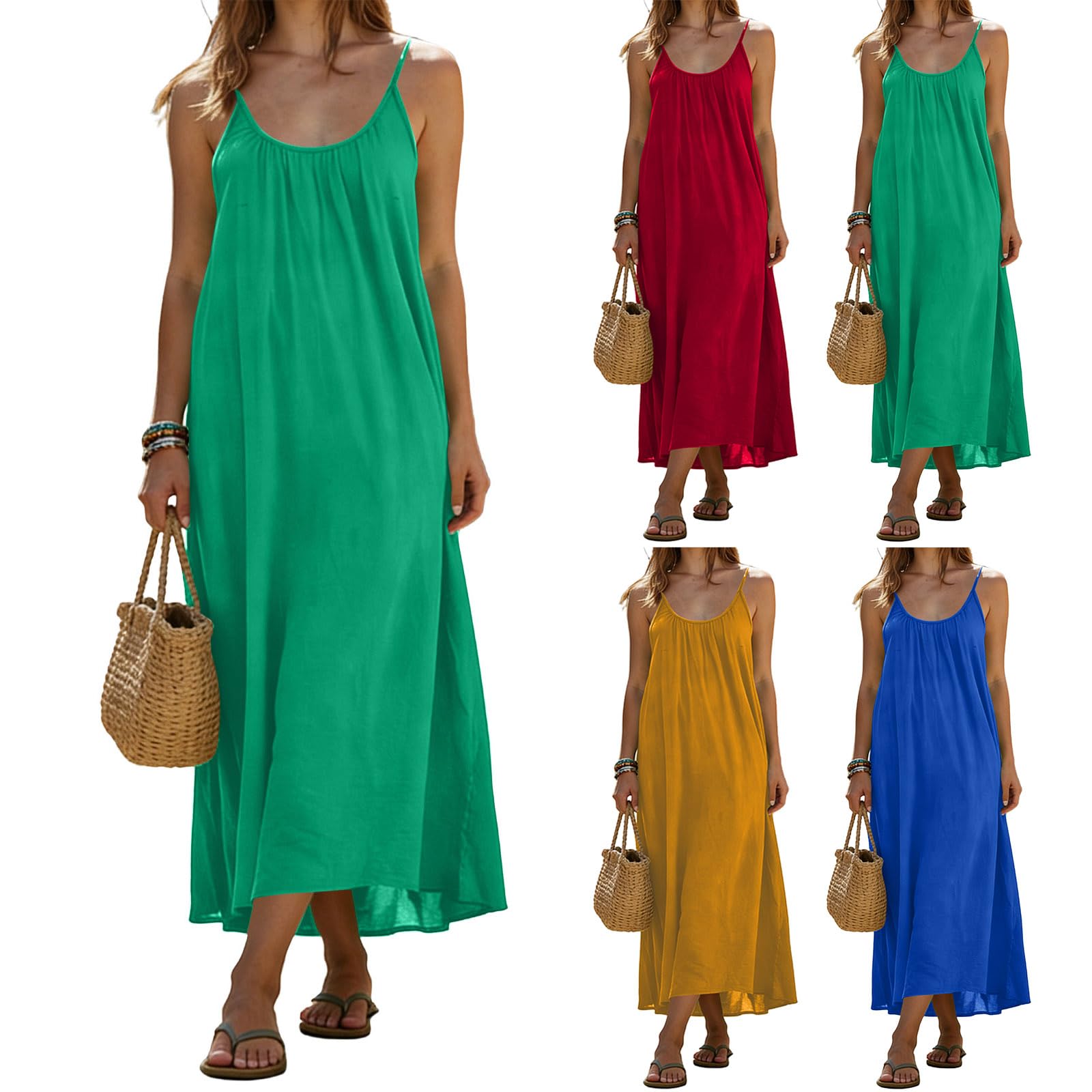 Summer Beach Dresses for Women Cami Lounge Dress Adjustable Straps Sleeveless Sundress Midi Resort Wear for Women 2026 Cinco de Mayo Outfit Vestido de Playa para Mujer 2026