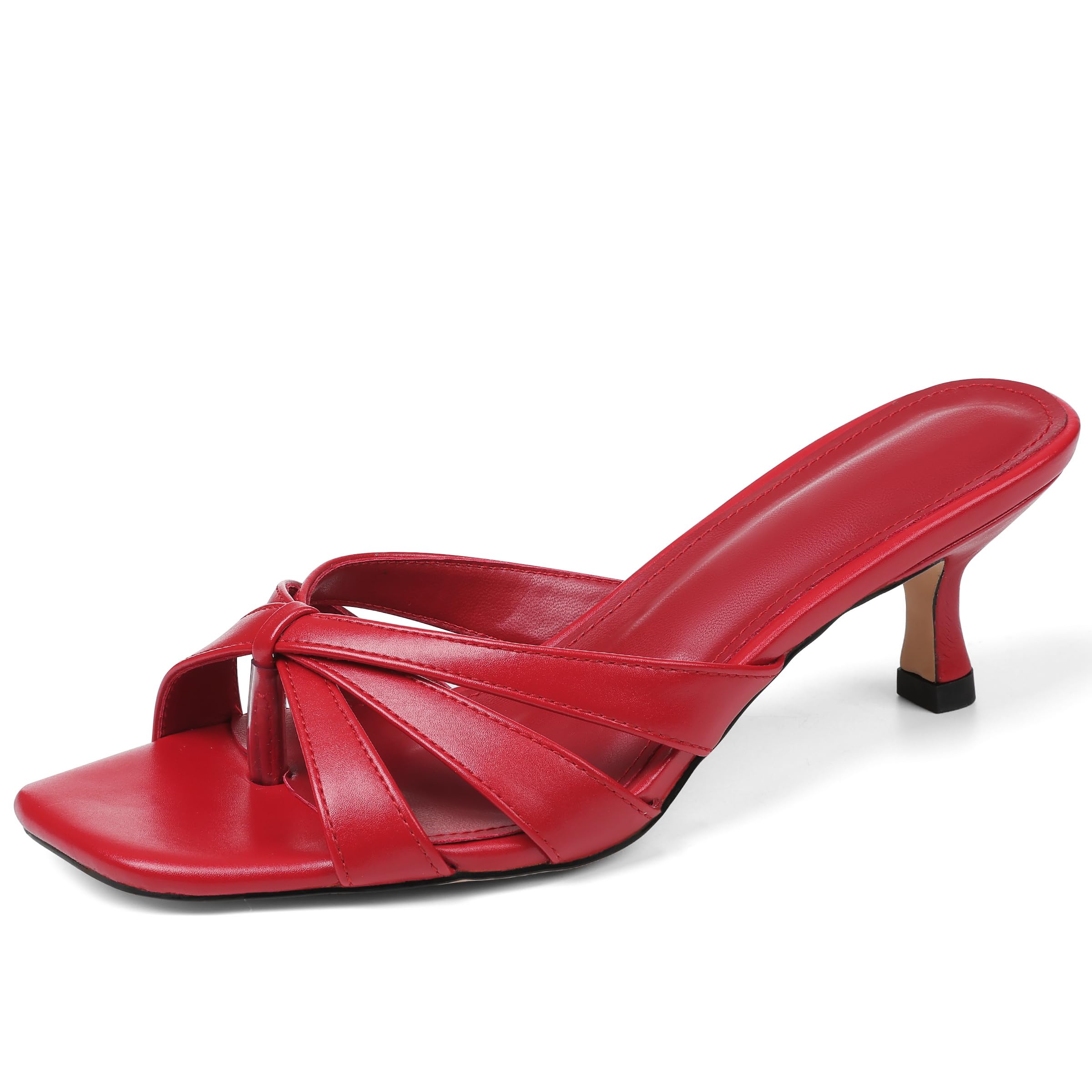 Photo 1 of femflame Red Kitten Heels for Women Flip Flops Strappy Heels Summer Square Open Toe Slides Mules Low Heels Women's Heeled dressy Sandals