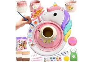 OEASIC Unicorn Pottery Wheel for Kids – Arts & Crafts Kit for Kids Ages 6-12, Complete Pottery Art Supplies for Kid 9-12 with Air Dry Clay (6 Packs), Birthday, Christmas Gift for Kid Ages 6 7 8 9 10 11 12+