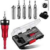 Metal Countersink Drill Bit Set, 9-in-1 | 4 Reversible Heads &amp; Vertical Pilot Adjustable Hex Shank for Hardened Steel/Woodworking, Hex Key &amp; Chamfer Tool