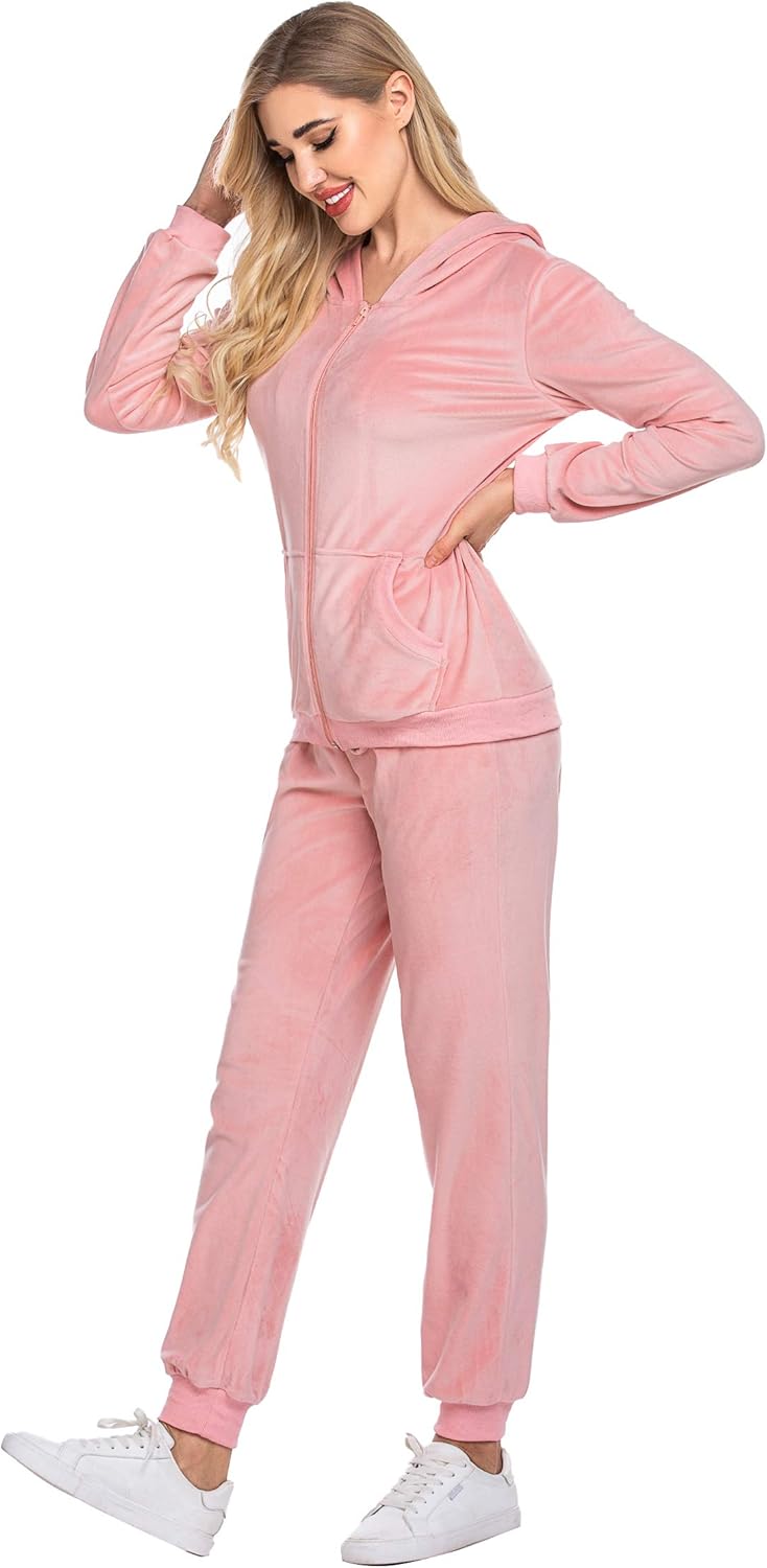 Hotouch Sweatsuits Set Womens 2 Piece Sweatshirt & Sweatpants Velour Full Zip Hoodie Tracksuits Sportswear with Pocket at  Women’s Clothing store