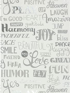 Rasch Homestyle City 886313 Non Woven Wallpaper White With Writing In Grey And Silver Amazon Co Uk Diy Tools