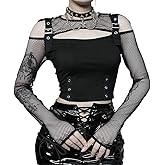 XCJIKUKE Women's Gothic T-Shirt Goth Crop Top Y2k Streetwear Long Sleeve Tops Rave Shirts