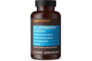 Amazon Elements Elderberry Complex, Immune System Support, 60 Berry Flavored Lozenges, Elderberry 100mg, Vitamin C 103mg, Zinc 12mg per Serving (Packaging may vary)