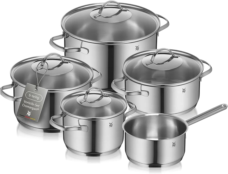 Provence Plus, Set Pentole Acciaio Inox 18/10 Lucido, con Coperchio in Vetro, Scala Graduata Interna, Adatto a Cottura su Gas, Induzione e Forno, Resistenti Fino a 250°C, Lavabili in Lavastoviglie