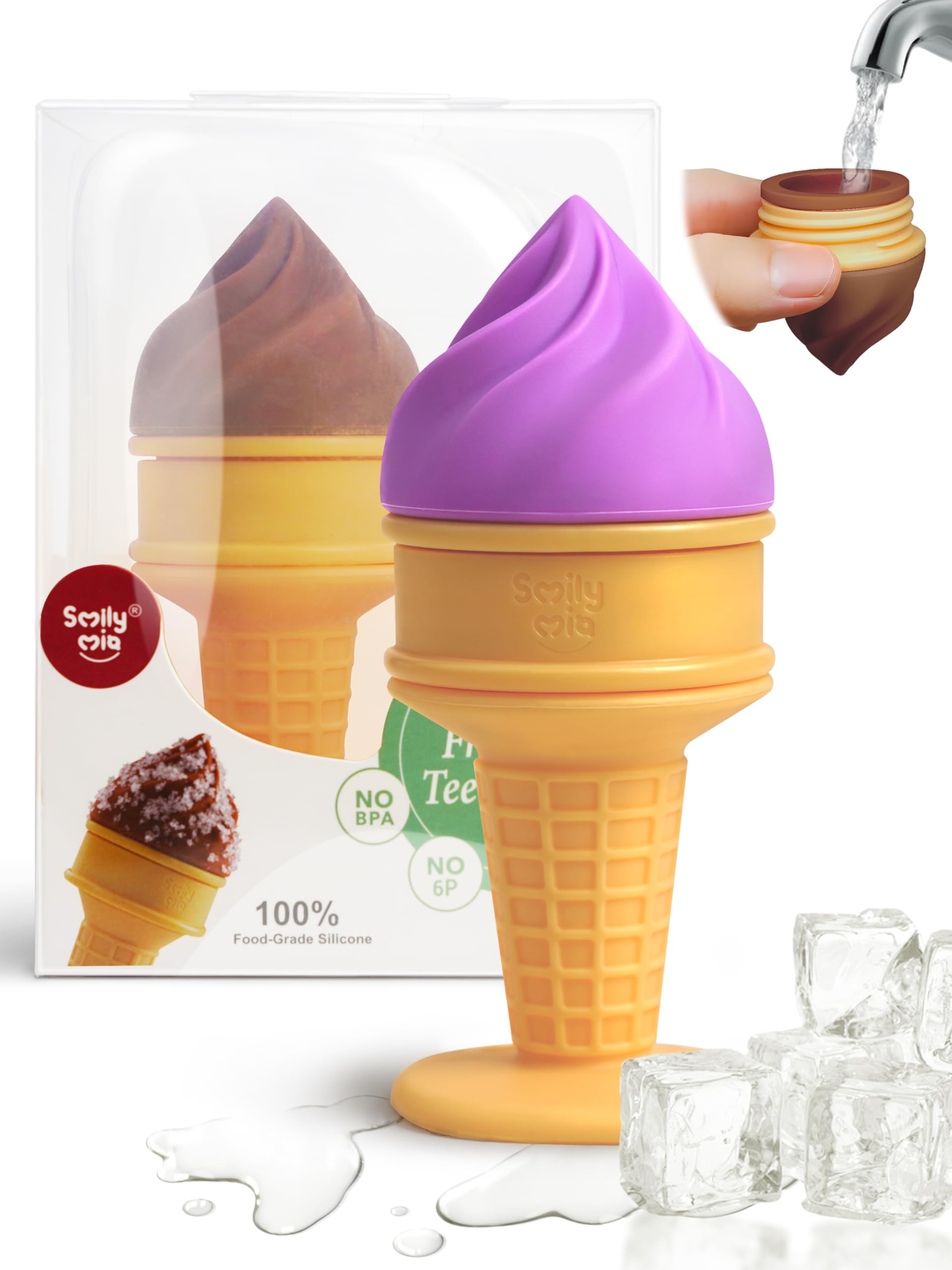 Photo 1 of Smily Mia Baby Freezable Teething Toys for Teething Relief, Baby Ice Cream Cone Teether for 6-12Months,Cold Water Filled ICY Bite/Chill Teething Toy for Molars, Grape Purple
