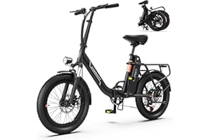 INVANTI Folding Electric Bike, Peak 1000W Ebikes for Adults, 25Mph Top Speed 45Miles 20" Step-Thru Fat Tire Electric Bike for All Terrains with Rear Rack,7-Speed,Front Suspension