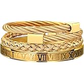WFYOU 3PCS Stainless Steel Imperial Crown Bracelets for Men Gold Roman Numeral Bangle Bracelet Adjustable Cuff Bracelet Mens Luxury Jewelry Gifts