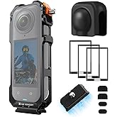 K&F CONCEPT Camera Cage Compatible with Insta360 X5, Aluminum Alloy Protective Frame Case with Silicone Lens Cover + Screen P