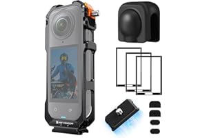 K&F CONCEPT Camera Cage Compatible with Insta360 X5, Aluminum Alloy Protective Frame Case with Silicone Lens Cover + Screen P