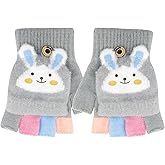 Zolunu Kids Fingerless Gloves Winter Warm Convertible Flip Top Gloves Soft Knit Lining and Cute Cartoon for Kids Boy Girls