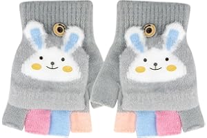 Zolunu Kids Fingerless Gloves Winter Warm Convertible Flip Top Gloves Soft Knit Lining and Cute Cartoon for Kids Boy Girls