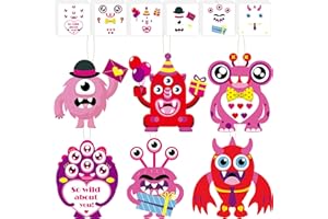 QYEAHKJ 36 Sets Valentine's Day Monster Craft Kits for Kids DIY Valentines Monster Ornament Craft Sets Hanging Valentines Day Paper Card Gifts for Valentine Spring Party Class Activity Game Toys