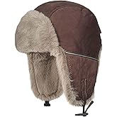 CLAPE Winter Trapper Hat with Ear Flaps, Warm Faux Fur Lined Windproof Snow Cap Aviator Hat with Reflective Strap