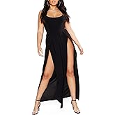 Loxdonz Women's Stretchy Split Skirts Maxi Long Skirt Plain Side Slit Beach Party Maxi Skirts