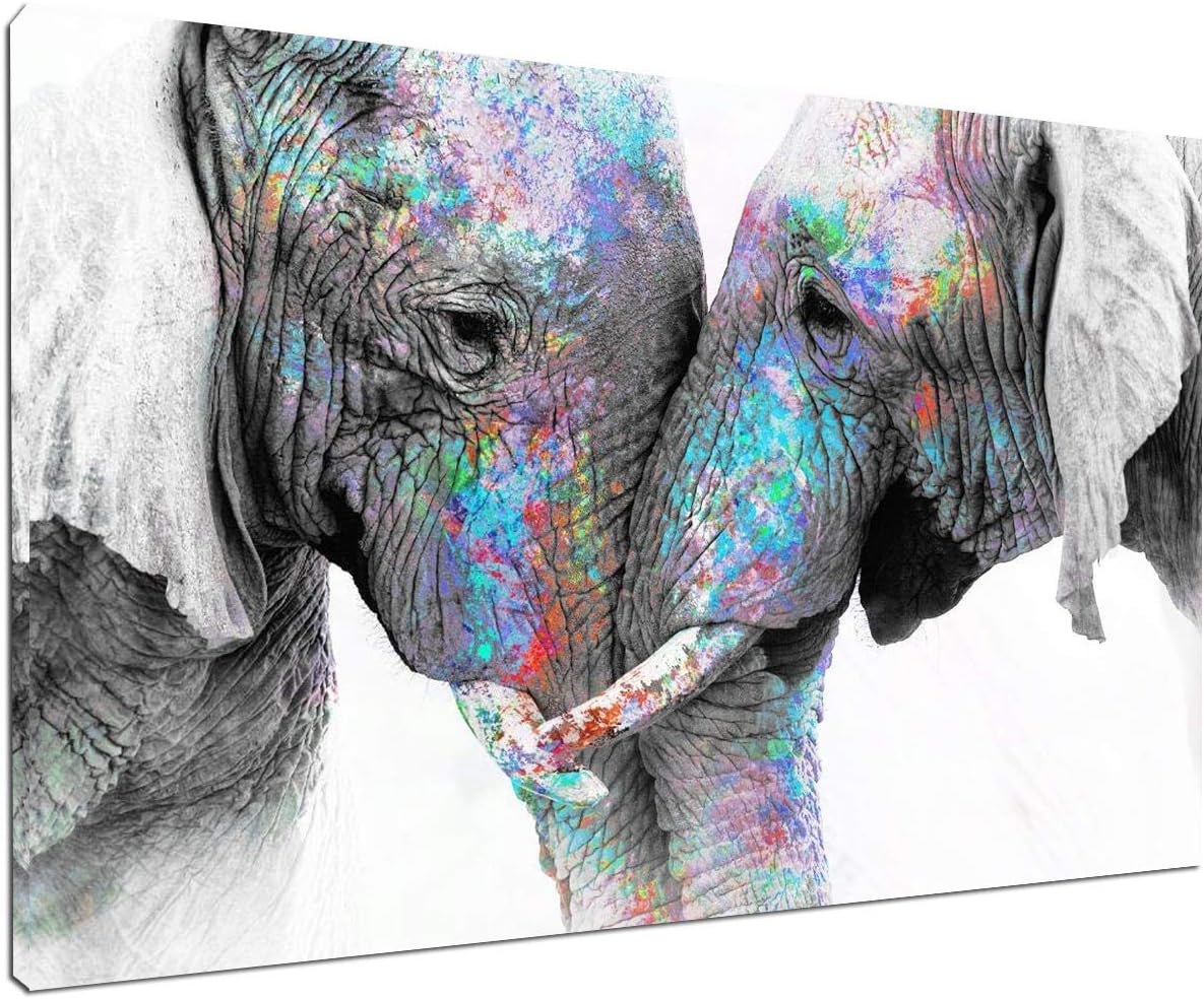 Paintings - Family Art Painting, Love Elephant Paintings for Wall 3D Printed On Canvas Large Colorful Artwork Framed Hanging Wall Decoration Abstract Wall Art for Living Room Large Size (36Hx48W)