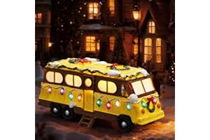 Thyle Lighted Christmas RV Village Decorations RV Lit Figurine with LED Lights, 7.87 Christmas Snow Holiday Decoration for Family Friends Movie Fans, Winter Tabletop Gift for Collectors
