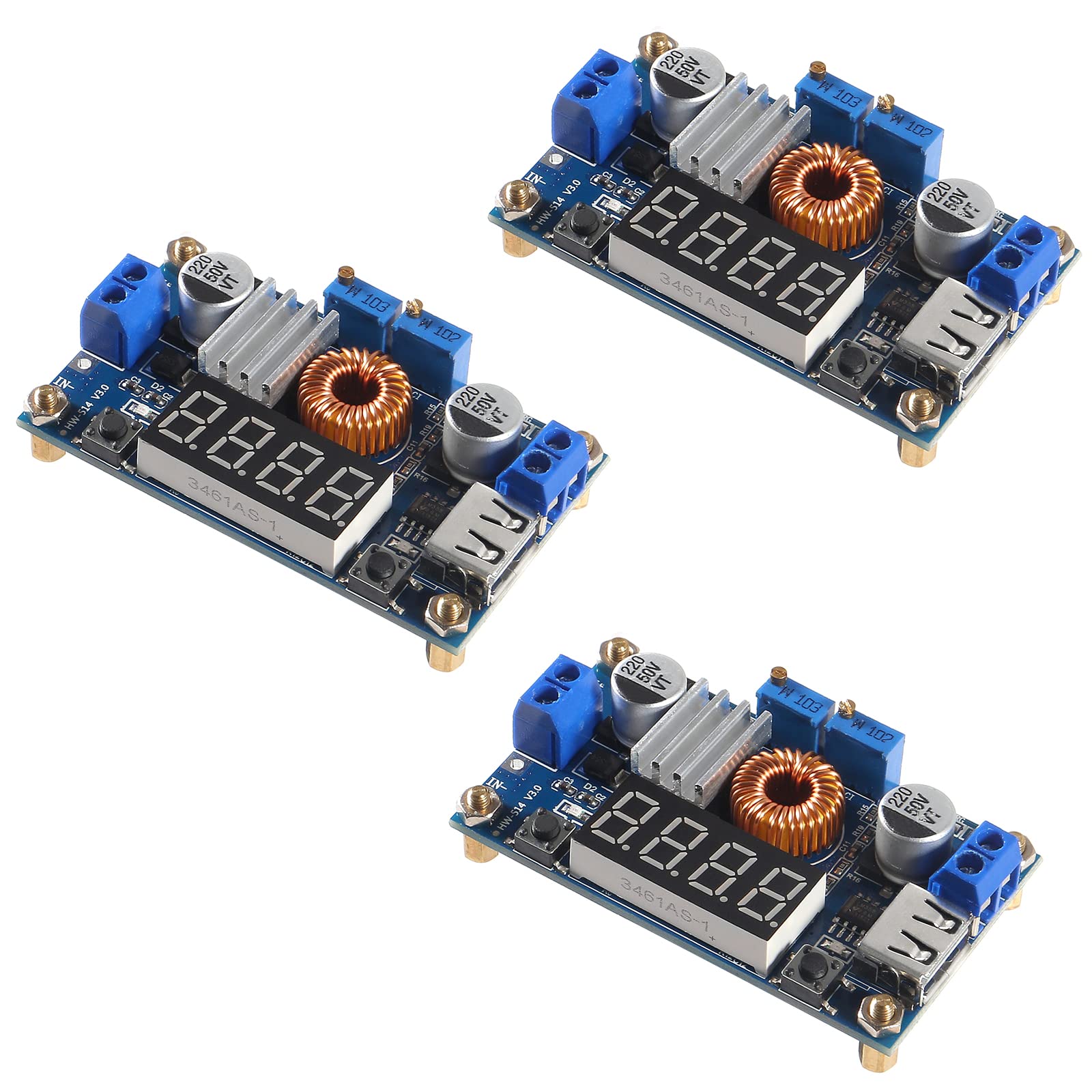 AITRIP 3PCS XL4015 Step Down Module, Adjustable 5A DC-DC Buck Converter with LED Display and USB Port