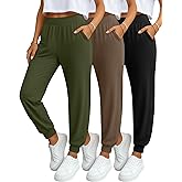 Sweetyweee 3 Pack Women's Yoga Joggers, Cozy Lounge Pants with Pockets Gym Athletic Loose Sweatpants Comfy Cuffed Pants