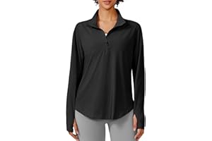 PINSPARK Long Sleeve Workout Tops for Women 1/2 Zip Golf Shirts UPF 50+ Sun Shirt Quick Dry Hiking Athletic Running Shirts