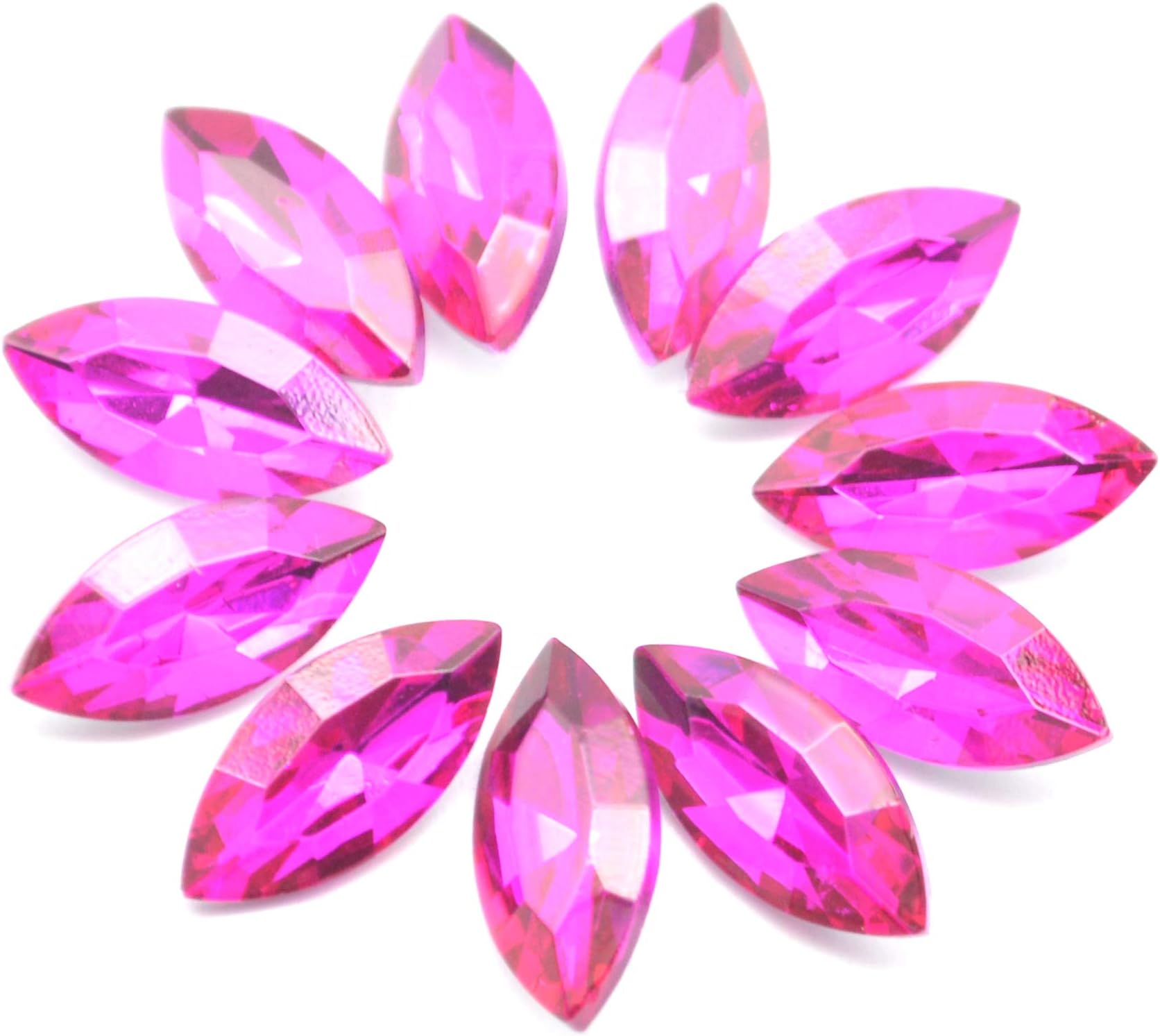 Catotrem Horse Eye Shape Crystal Clear Glass Rhinestones Pointback Fancy Stones Inlay for Necklace Wedding Dress Decorations7x15mm(50pcs-Rose Red)