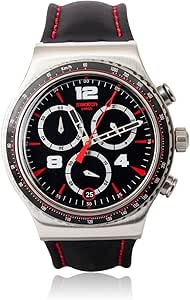 Swatch YVS404 - Reloj cronógrafo de Cuarzo para Hombre con Correa de Piel, Color Negro
