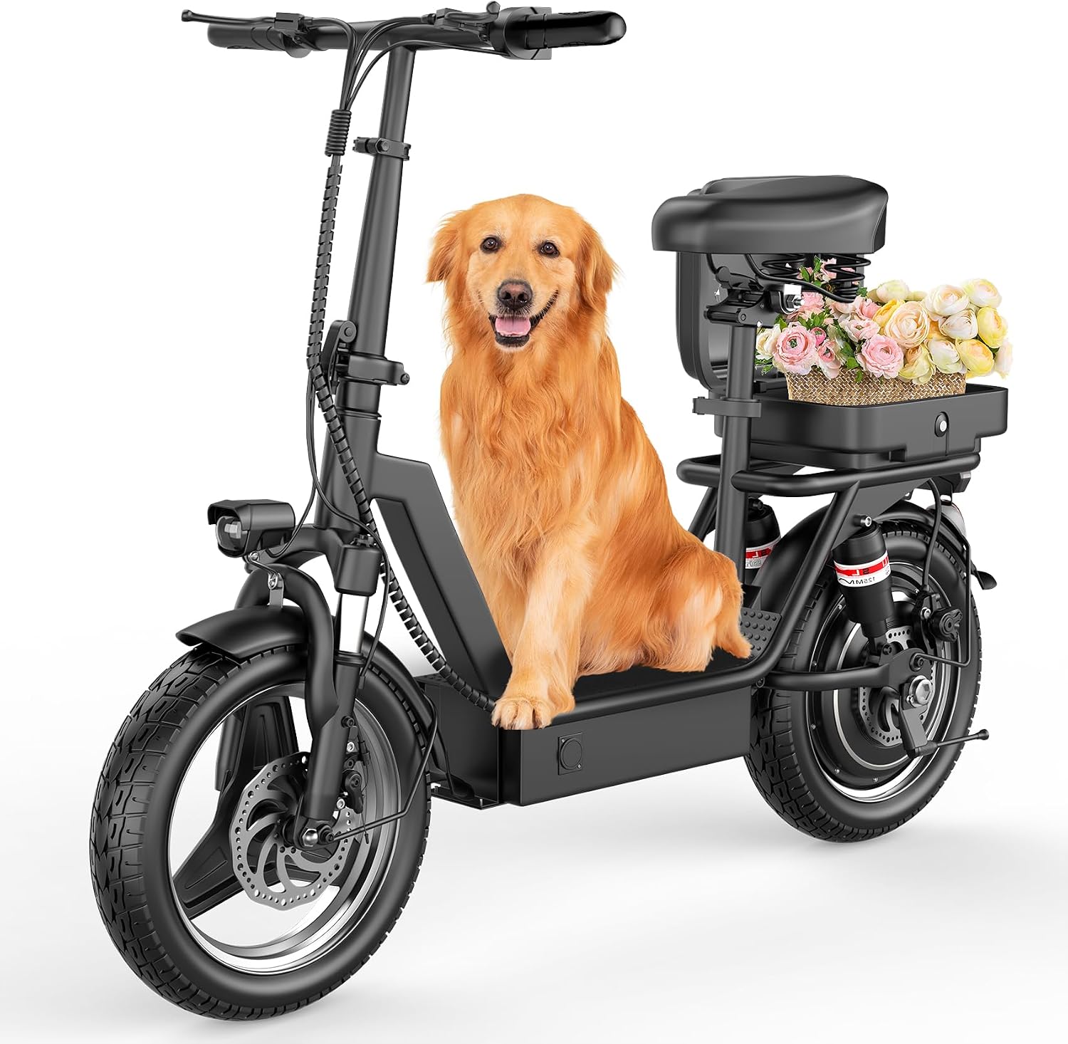 1200W Peak Motor Electric Scooter for Adults, 45KMH Top Speed, 65KM Max Range, 48V 15Ah Battery, E Scooter with Seat, Dual Suspension, 14" Foldable E-Scooter with Rear Box for Cargo, Commuting