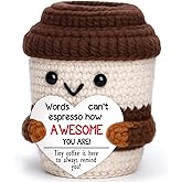 Mini Birthday Inspirational Gifts for Women Men Emotional Cheer Up Support Handmade Crochet Positive Coffee Gift for Coworkers Friend Teachers Nurses Stress Relief Mental Health Self Care Office Gift