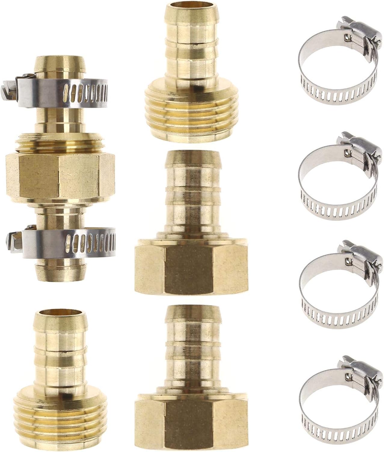 OTOTEC 5/8 Inch Garden Brass Hose Tap Connector NPT Thread 3 Set with Stainless Tightening Clamp