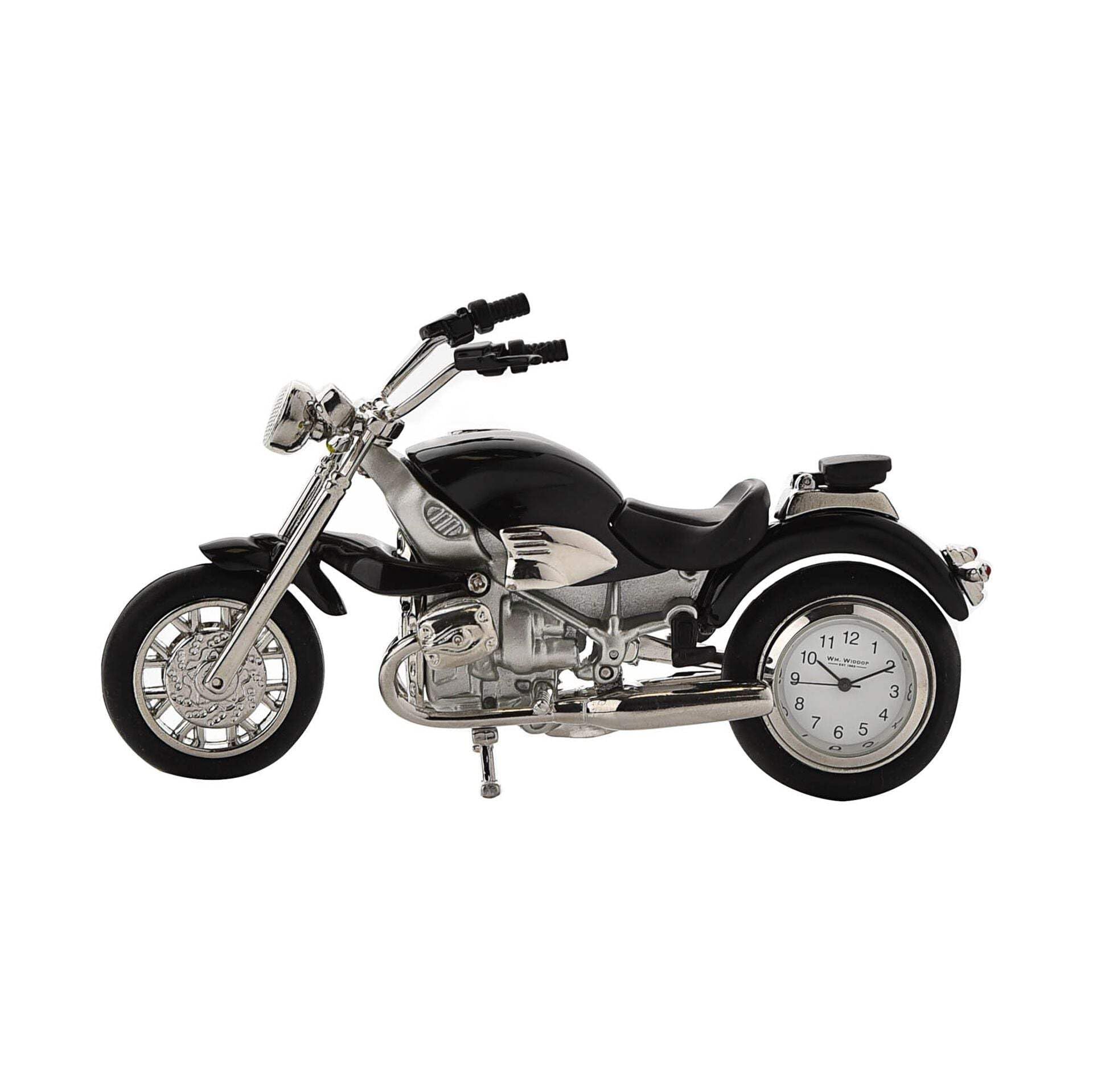 Widdop and Co. Miniature Black Speeding Racer Motorbike Novelty Collectors Clock - 9042BK
