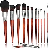 Intercilium Rains Makeup Brush Set 12pcs,Professional Premium Synthetic Powder Foundation Contour Blush Concealer Eyeshadow Blending Liner Make Up Brushes Kit(Redwood color B300)