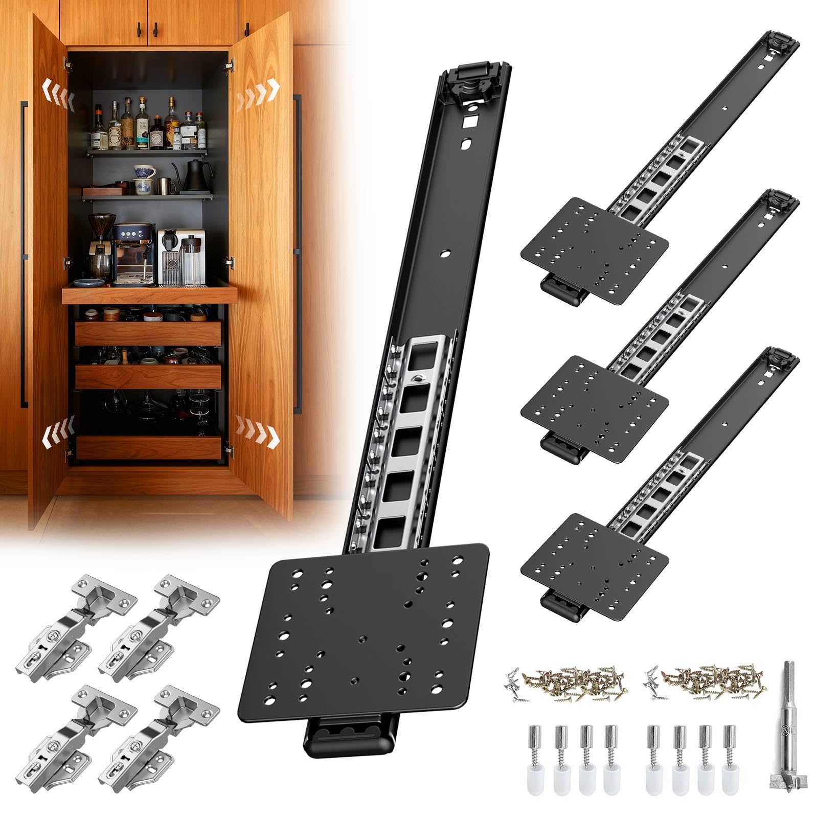Photo 1 of 16" Pocket Door Hardware Slides, Heavy Duty Pocket Sliding Door Hardware Kit with Pivot Hinge for Cabinet & Wardrobe, Silent Retractable System for Inset Doors(Set 2)